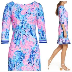 LILLY PULITZER Reem Floral Dress Flounce Periwinkle Purple Fan Sea Knit Stretch